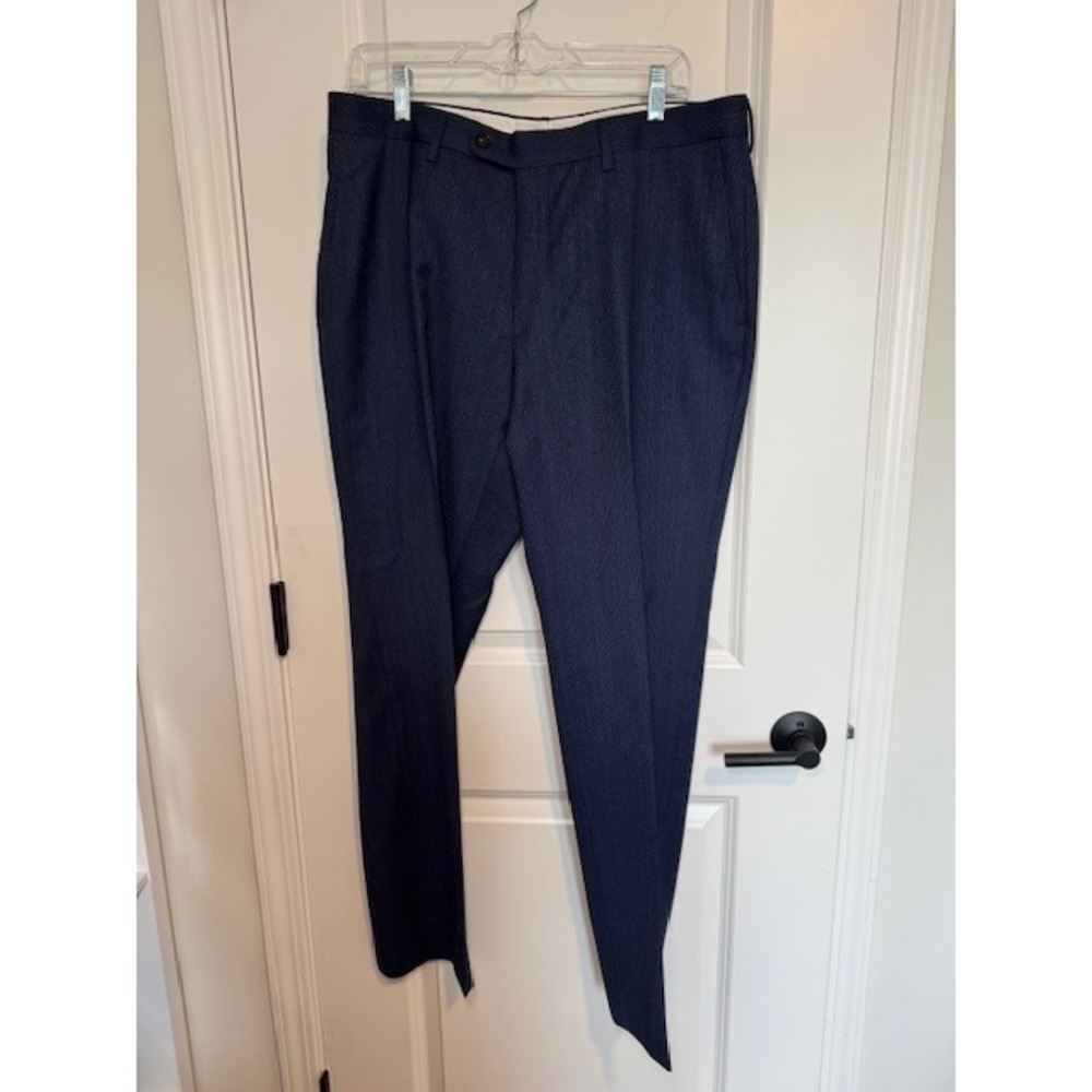 Mens Blue Grey Micro Texture Flat Front Dress Pants Trousers 36x42
